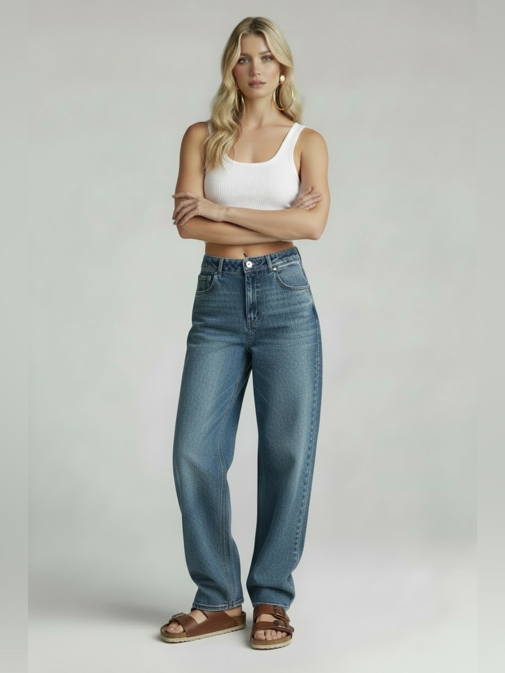Bershka Washed Blue Wide-Leg High-Rise Jeans